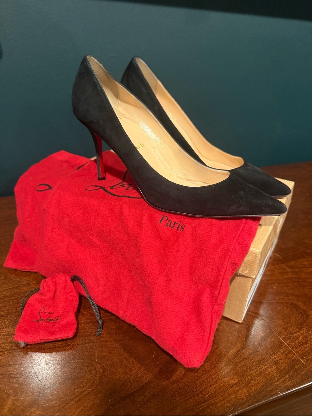 Christian Louboutin Decoltish 85 Veau Velours Black Suede Pointed-Toe Pumps